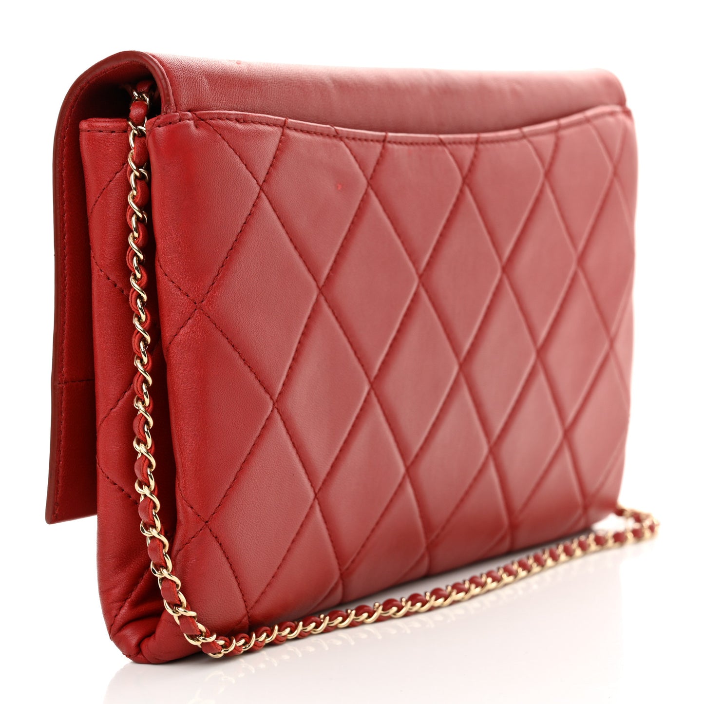 Lambskin Quilted Retro Label Clutch Red