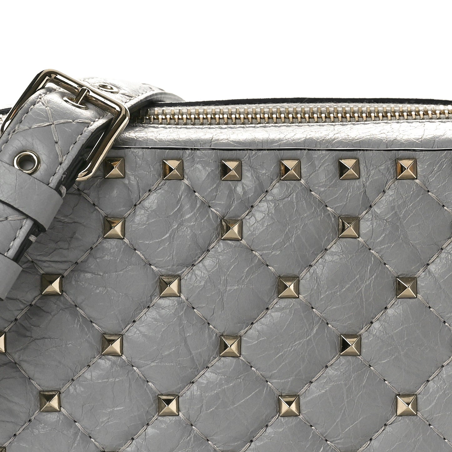 Craquele Nappa Rockstud Spike Camera Crossbody Bag Pastel Grey