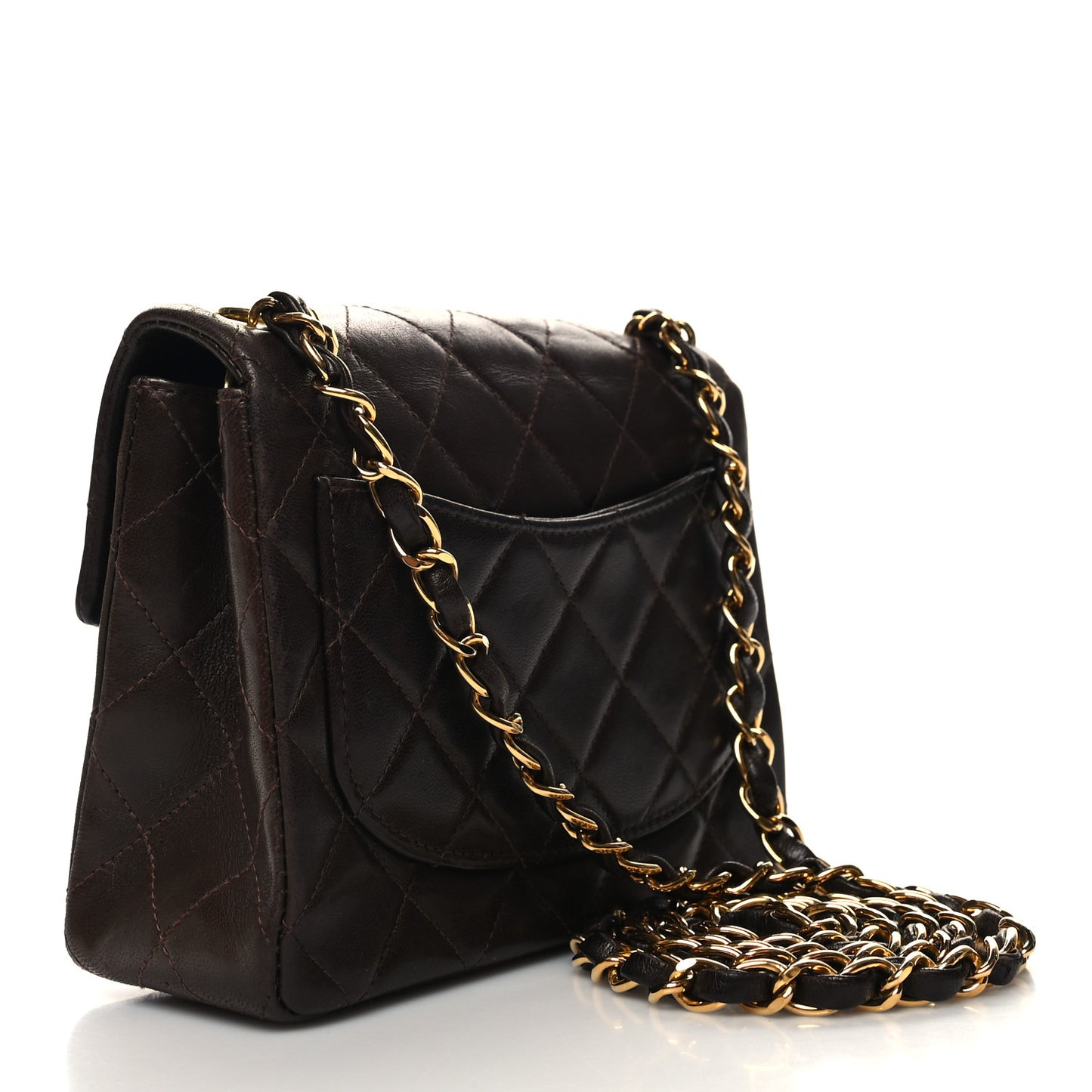 Lambskin Quilted Mini Square Flap Bag Dark Brown