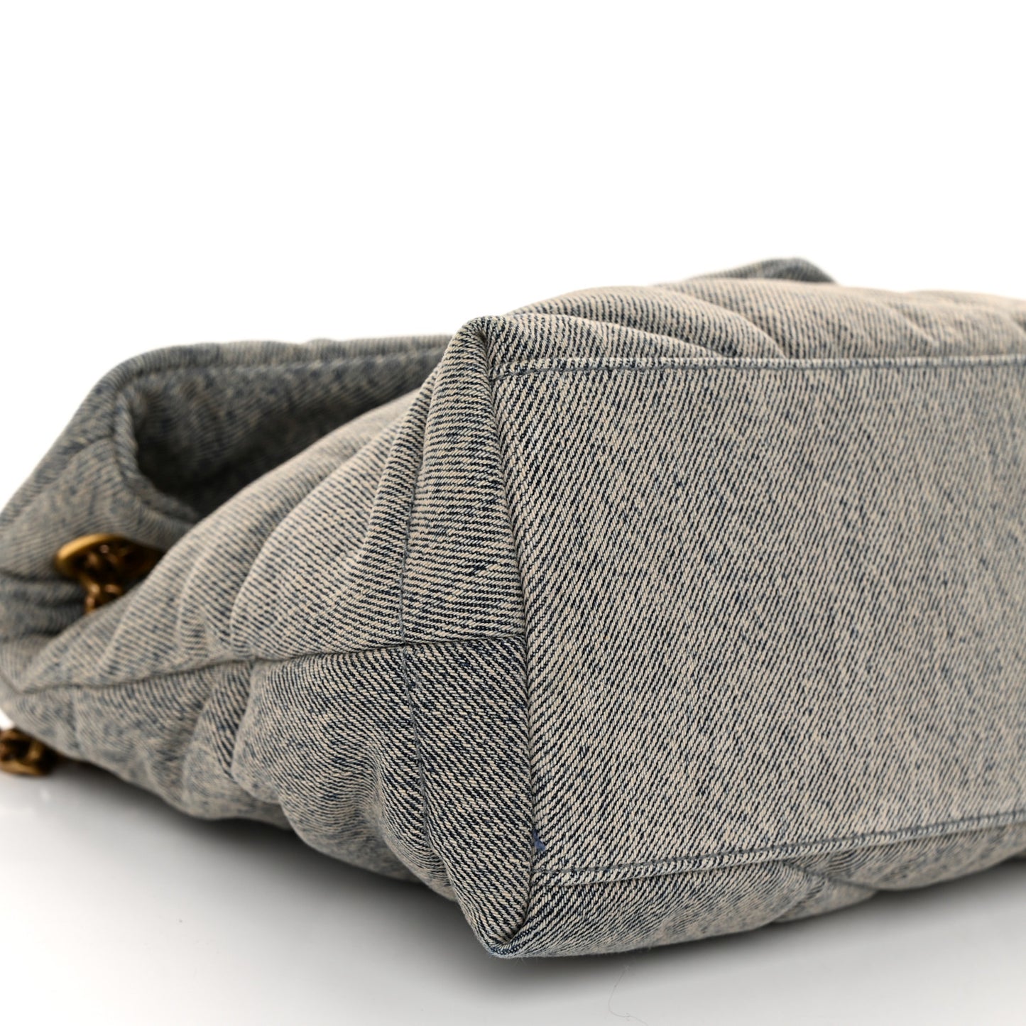 Denim Quilted Small Loulou Puffer Monogram Chain Satchel Azur