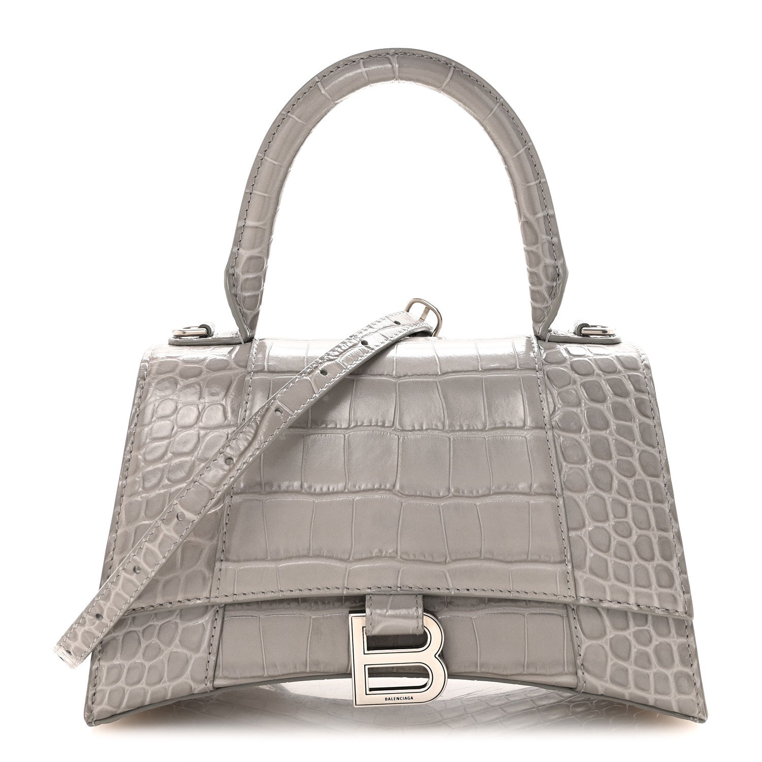 Balenciaga Shiny Calfskin Crocodile Embossed Small Hourglass Top