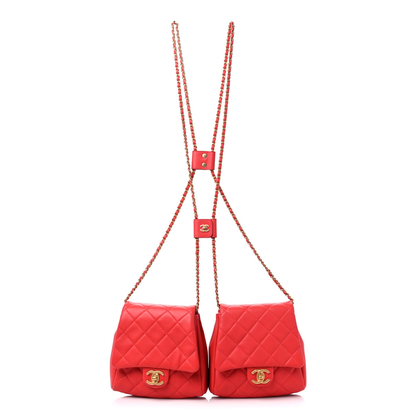 Lambskin Quilted Side-Packs Red