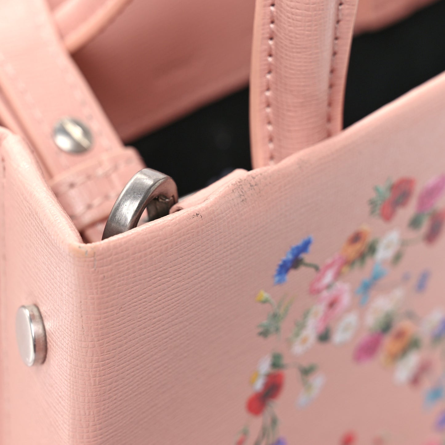 Saffiano Floral Printed Mini Arrow Crossbody Tote Pink Multicolor