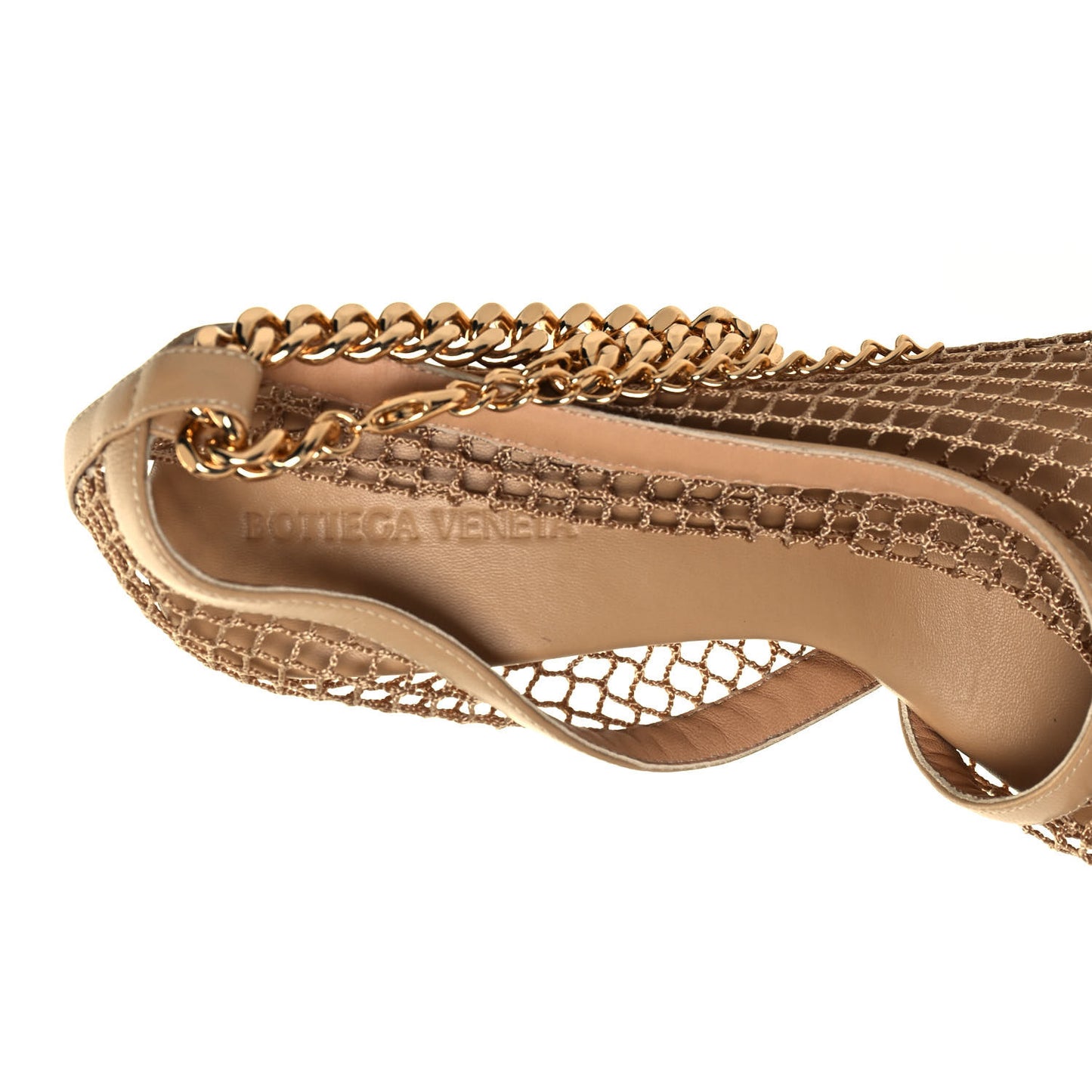 Mesh Nappa Chunky Chain Sandals 38 Beige Pony