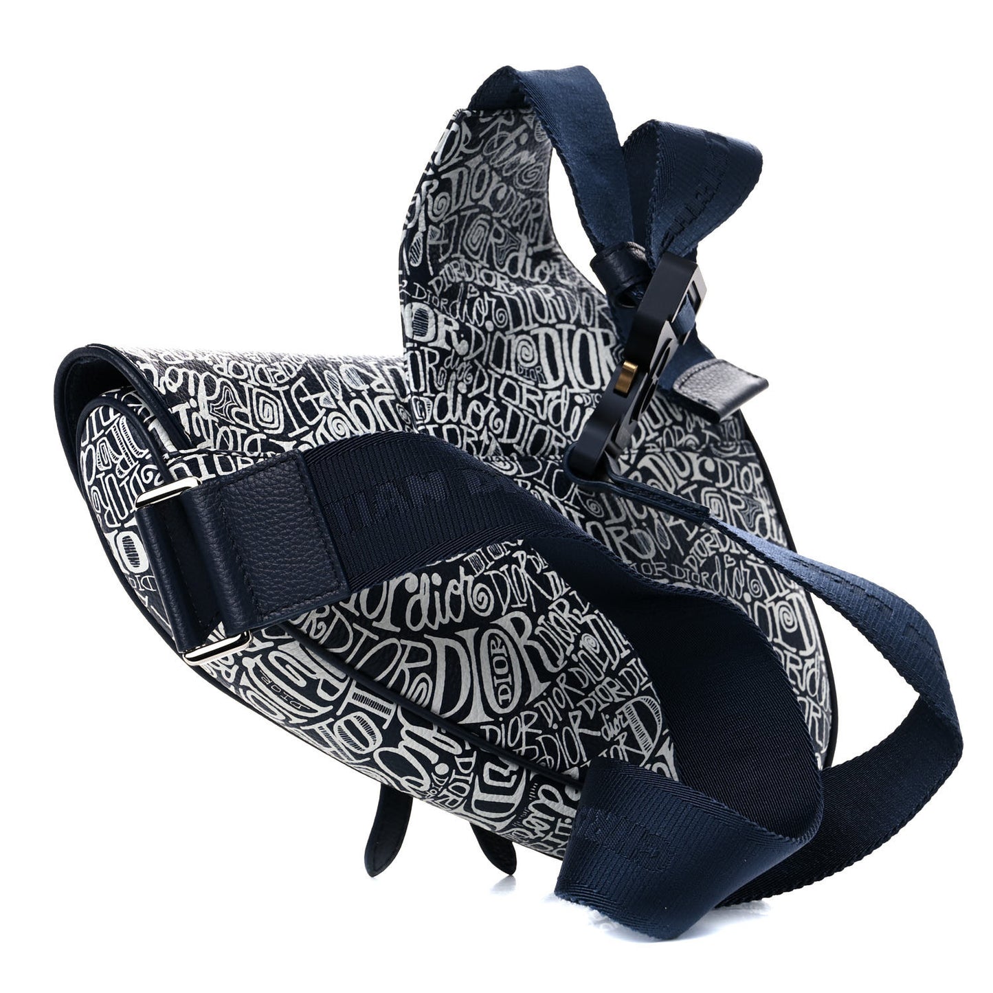 X SHAWN STUSSY Grained Calfskin Printed Mens Saddle Bag Navy Blue