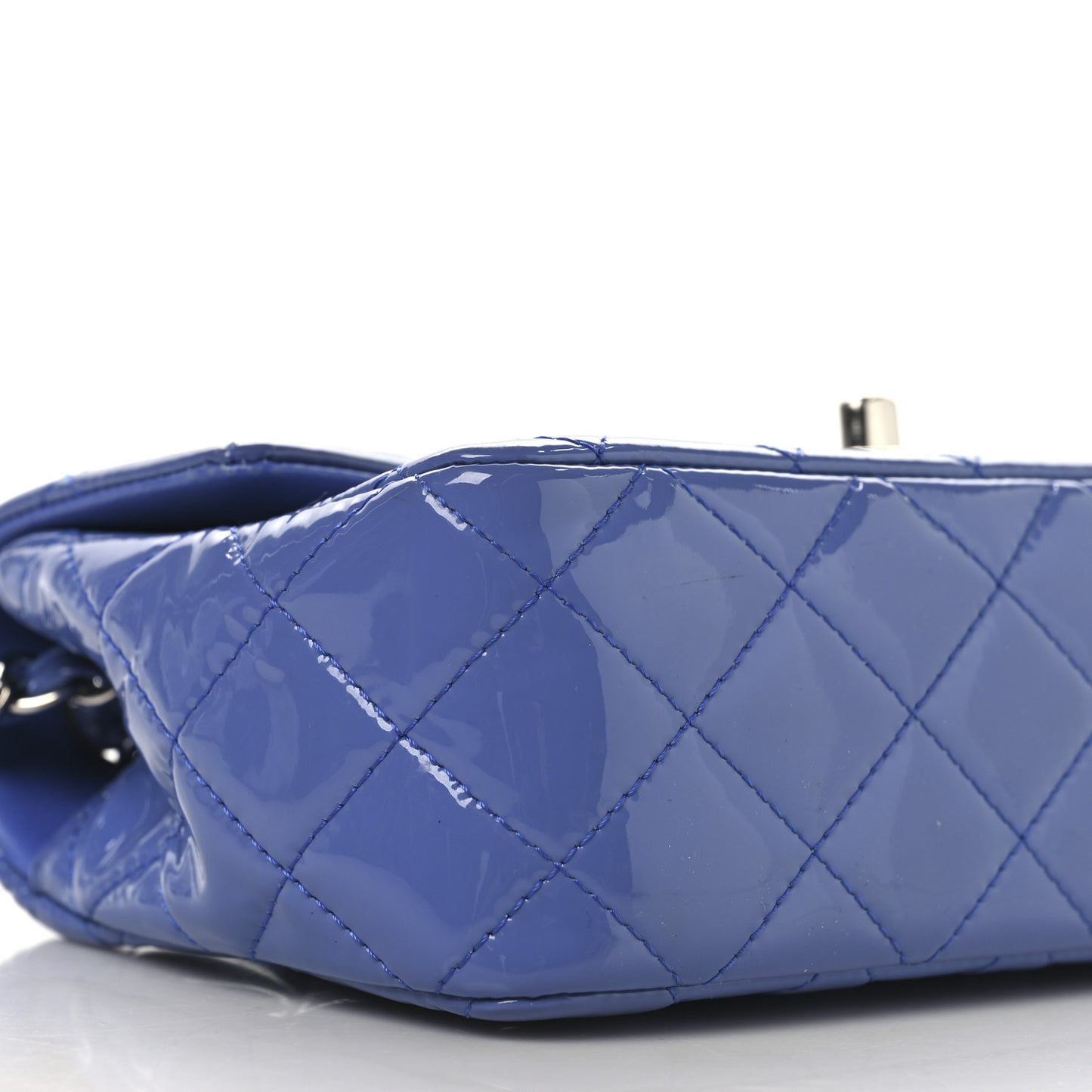 Patent Calfskin Quilted Mini Rectangular Flap Blue