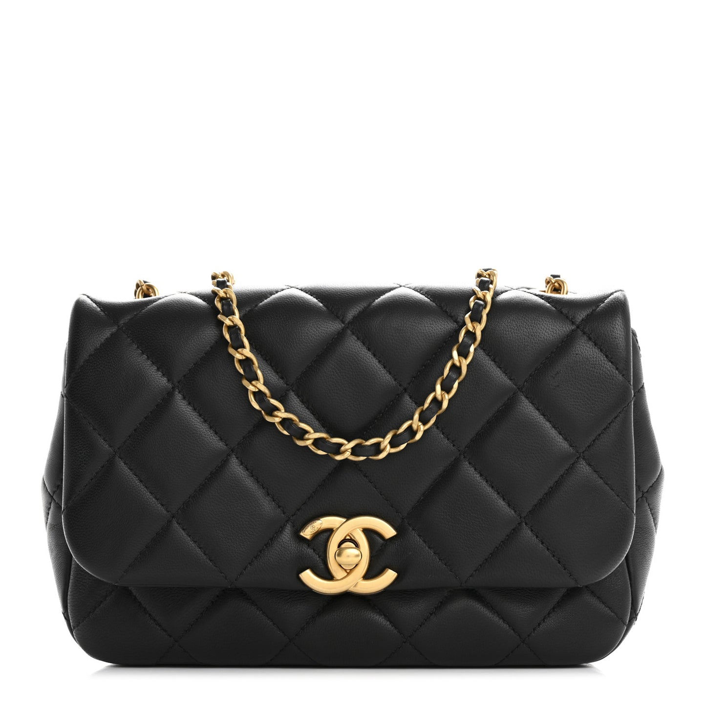 Lambskin Quilted Pearl Flap Black