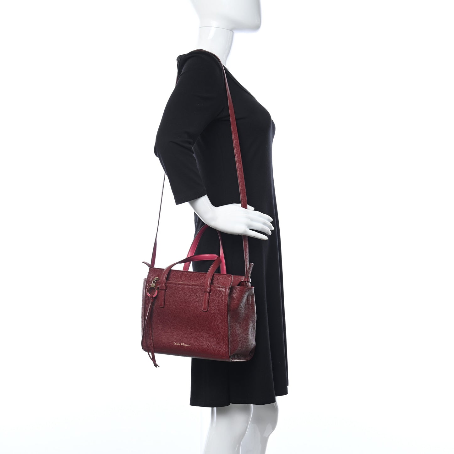 Hammered Calfskin Double Handle Small Amy Tote Red
