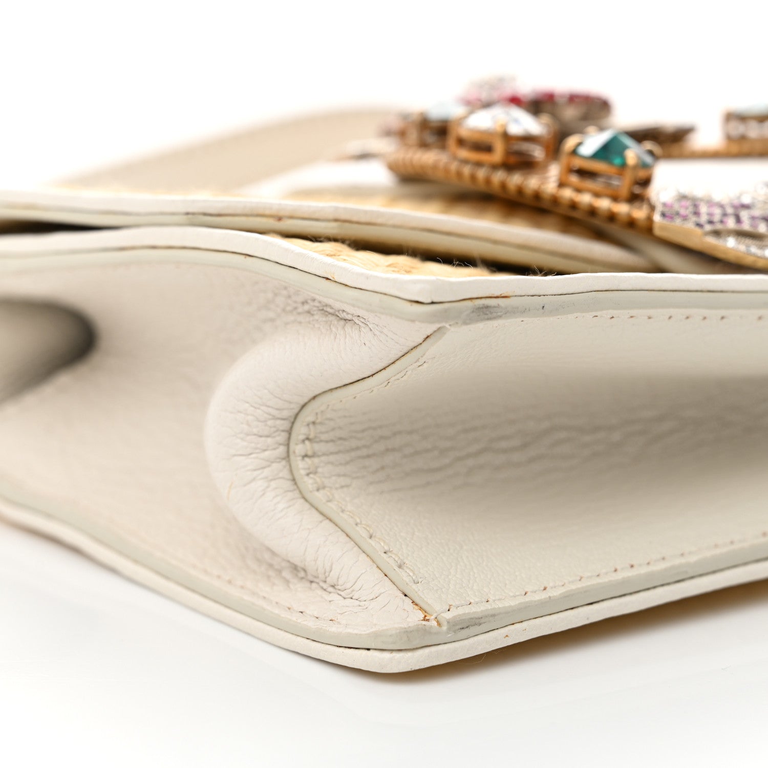 Miu Miu Raffia Madras Crystal Embellished Lady Shoulder Bag Naturale White 8 of 18
