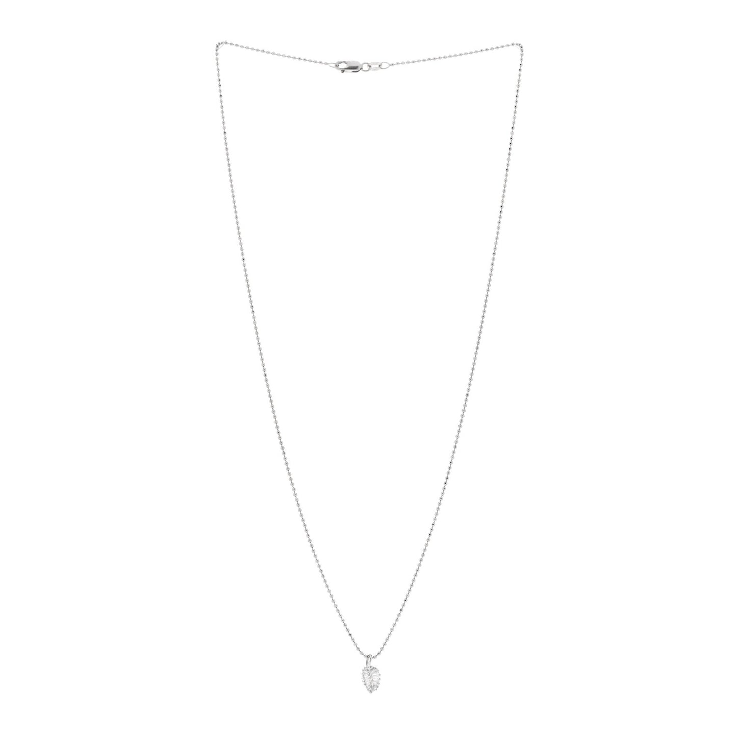 18K White Gold Diamond Small Leaf Pendant Necklace