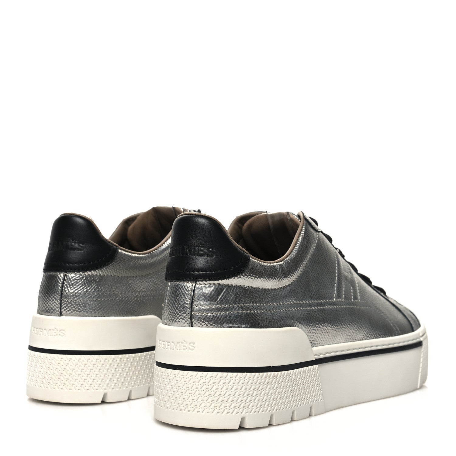 Hermes Metallic Epsom Womens Voltage Sneakers 39 Gris Argente Vieilli Black 4 of 8