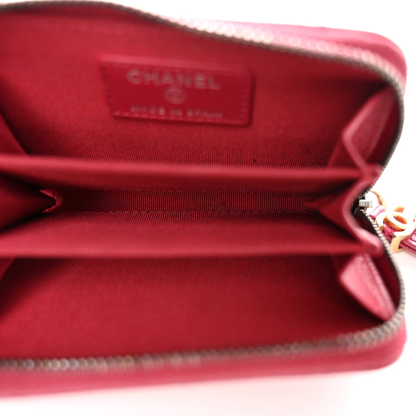 Aged Calfskin Quilted Gabrielle Zip Around Coin Purse Wallet Dark Pink