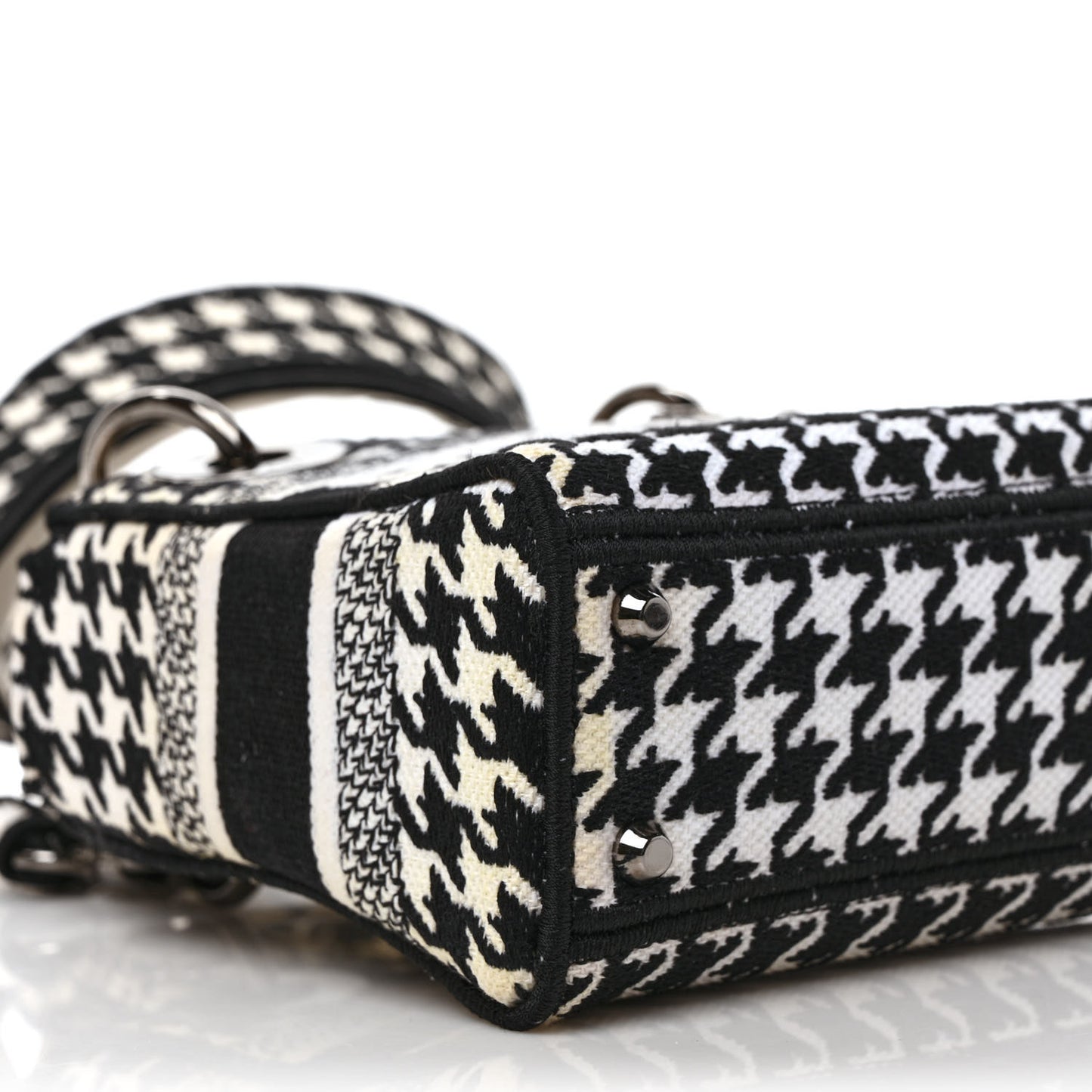 Canvas Houndstooth Embroidered Mini Lady D-Lite Black White