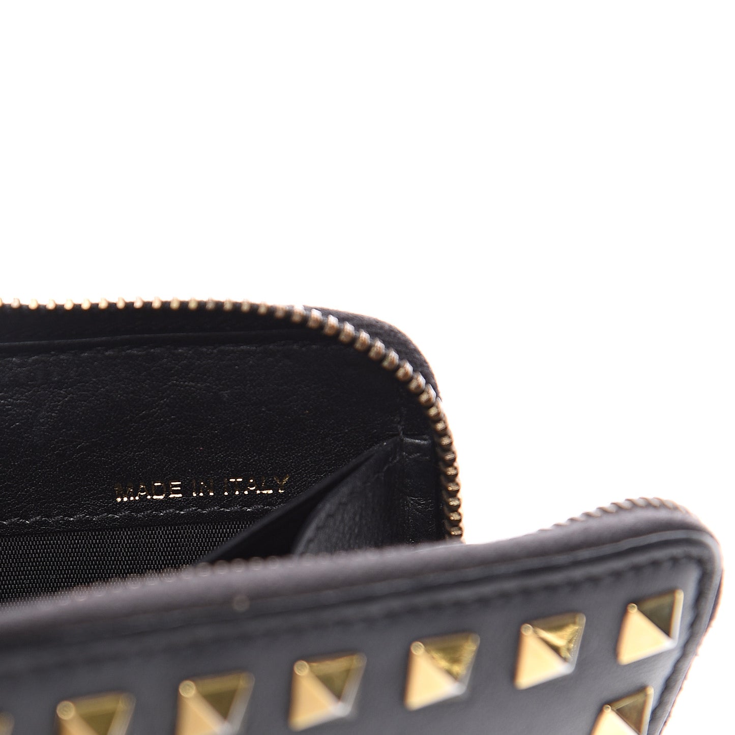 Calfskin Rockstud Zip Around Wallet Black