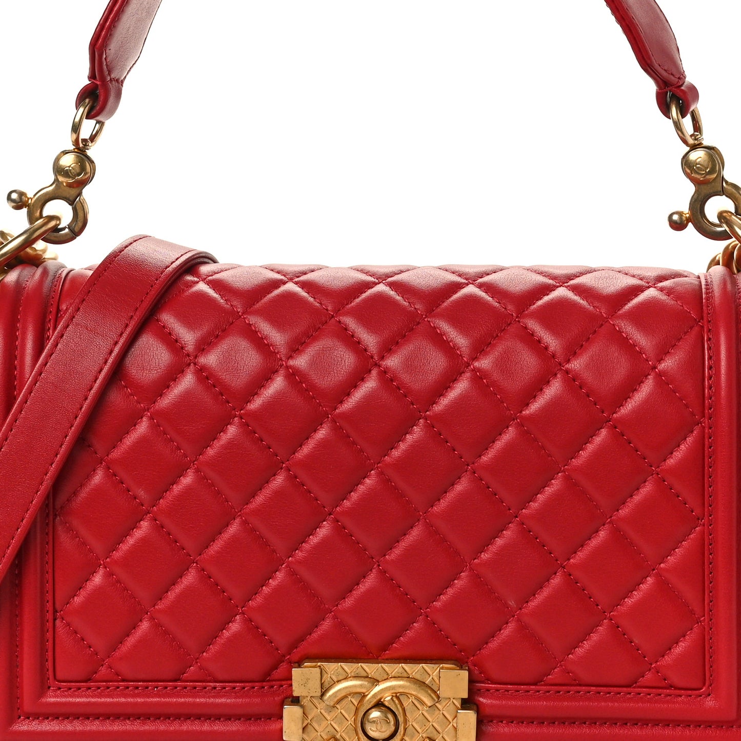 Calfskin Medium Boy Logo Top Handle Flap Red