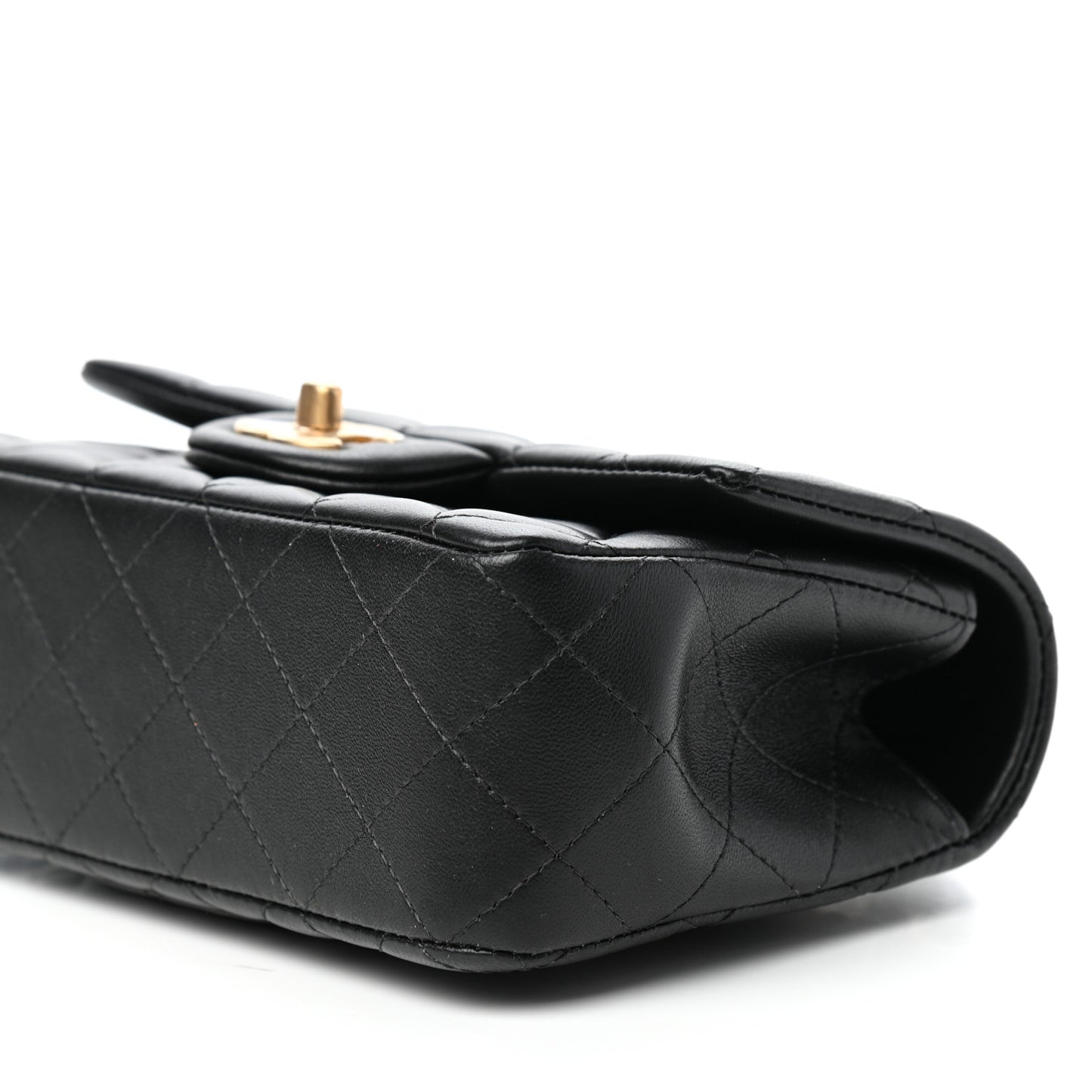 Lambskin Quilted Mini Top Handle Rectangular Flap Black