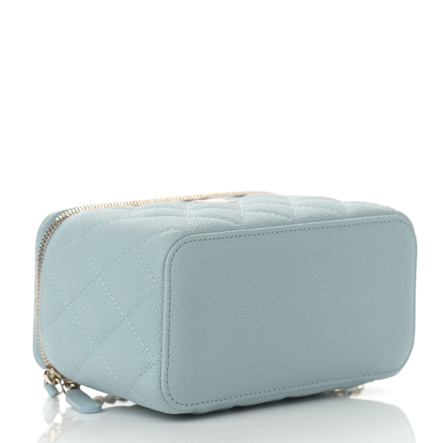 Caviar Quilted Small Tiny CC Vanity Case With Chain Light Blue