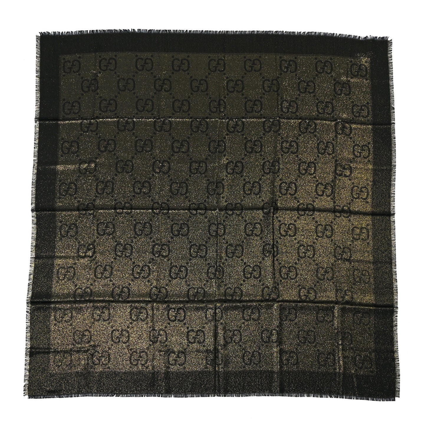 Wool Silk Jacquard Lame GG Monogram Atarest Lux Square Shawl Black Gold