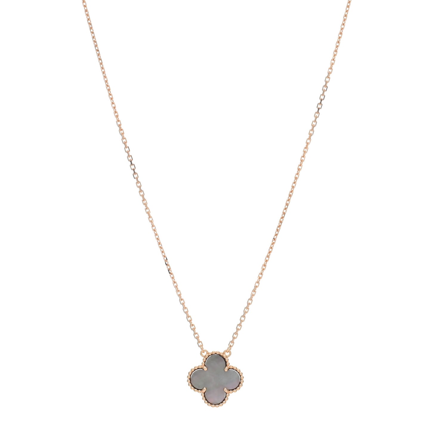 18K Rose Gold Gray Mother of Pearl Vintage Alhambra Pendant Necklace