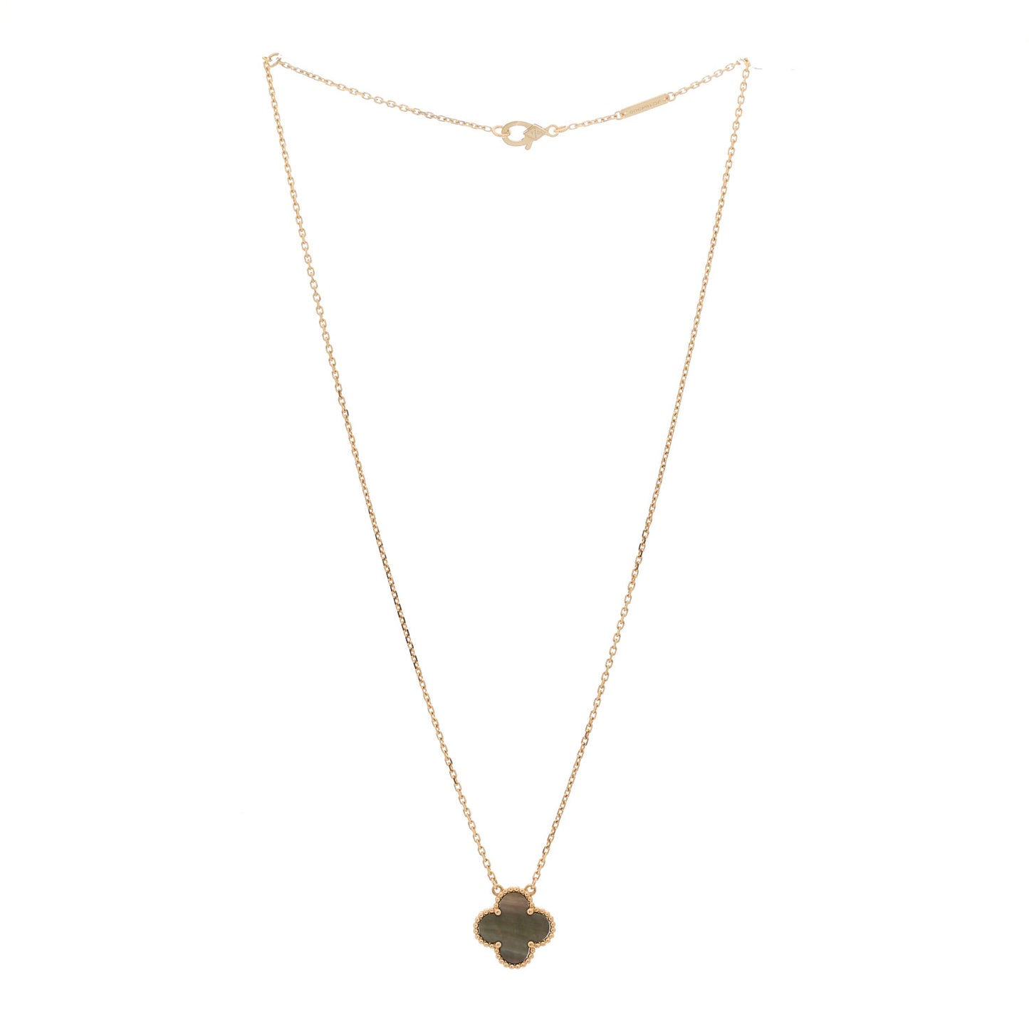 18K Rose Gold Gray Mother of Pearl Vintage Alhambra Pendant Necklace