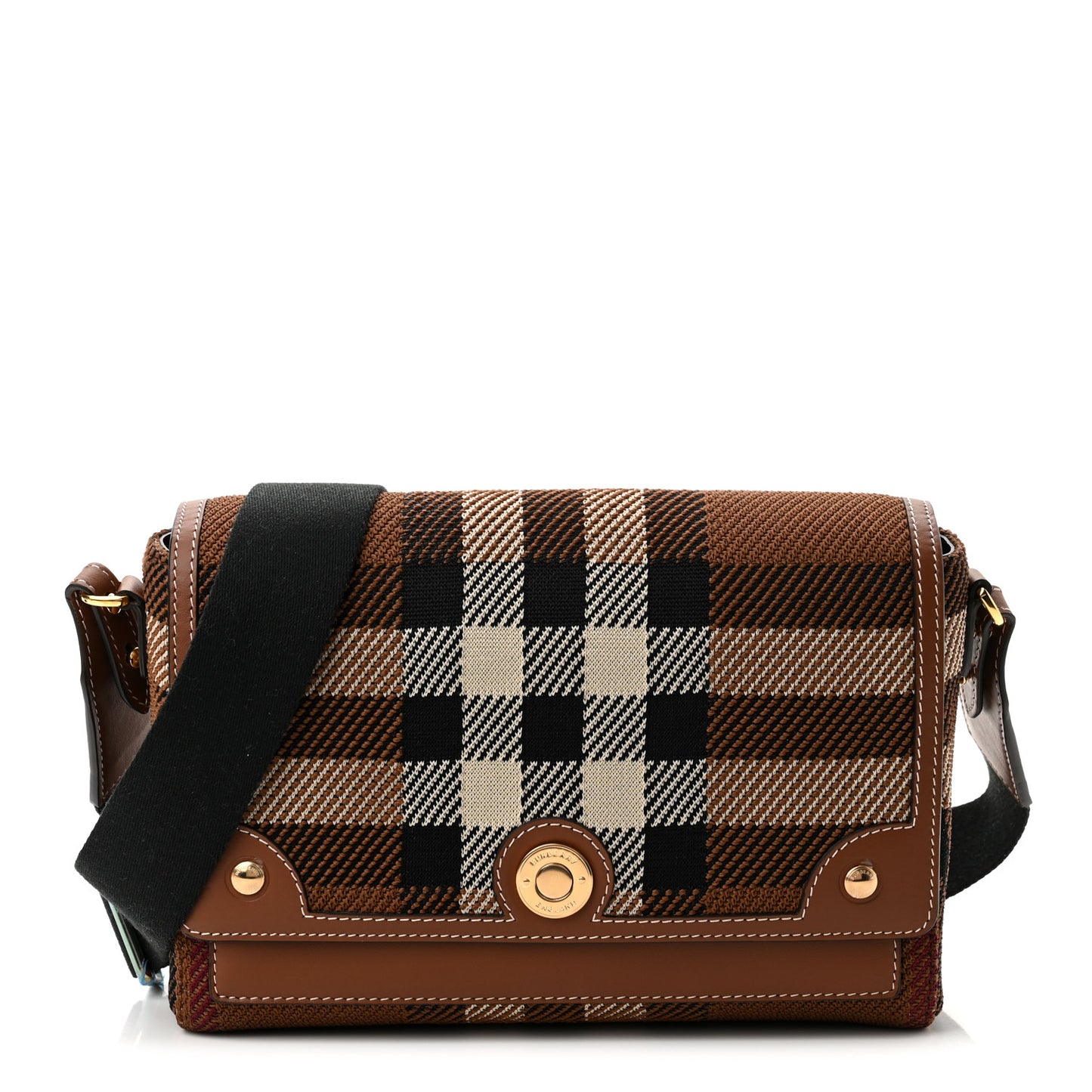 Calfskin Exaggerated Check Note Crossbody Bag Dark Birch Brown