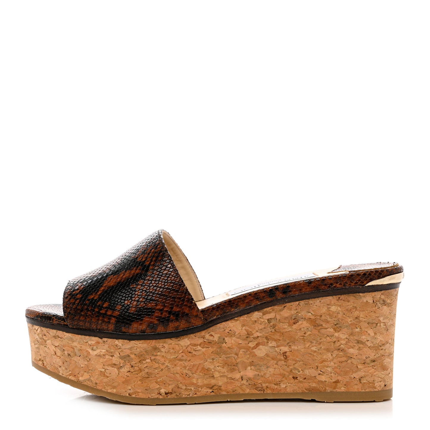 Calfskin Snakskin Embossed Cork DeeDee Platform Wedge Slide Sandals 36 Cuoio