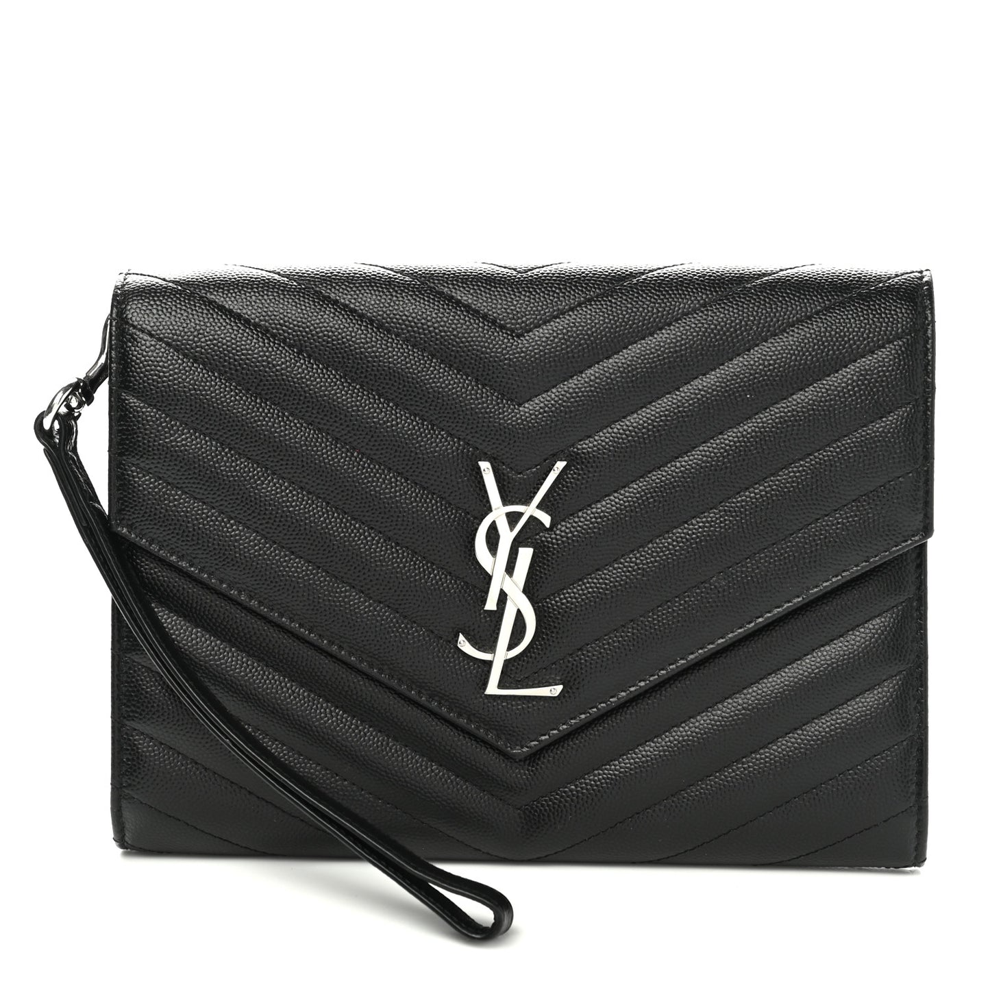 Grain De Poudre Matelasse Chevron Monogram Envelope Clutch Black