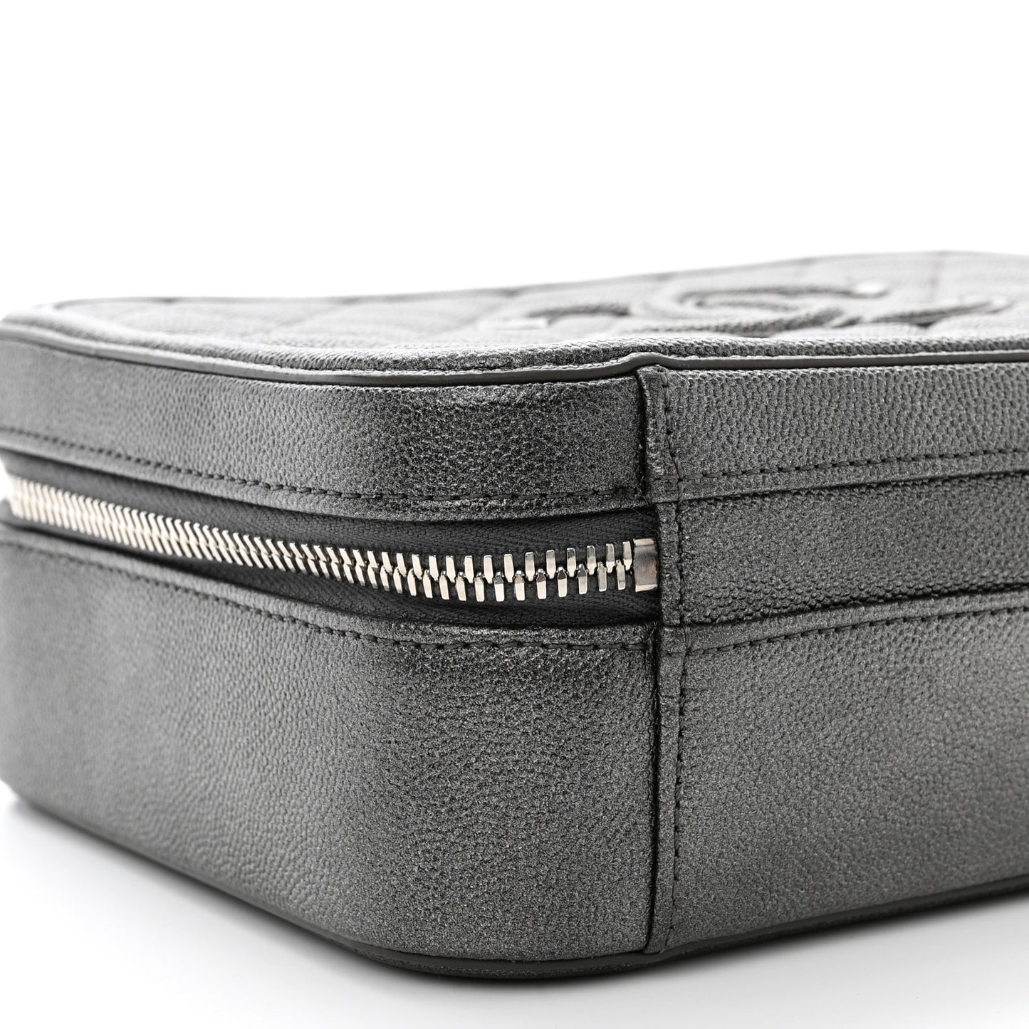 Metallic Caviar Quilted Medium CC Filigree Vanity Case Dark Silver