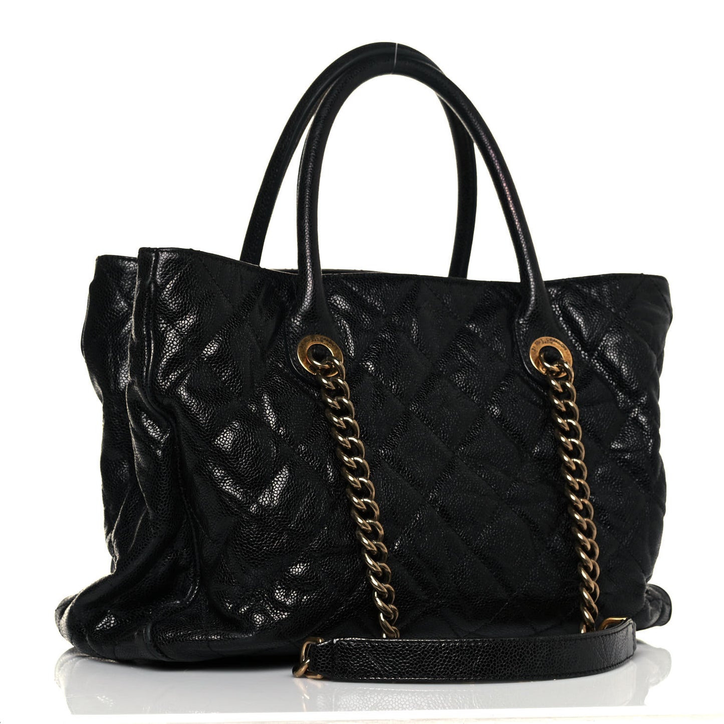 Glazed Caviar Quilted Small Shiva Tote Black