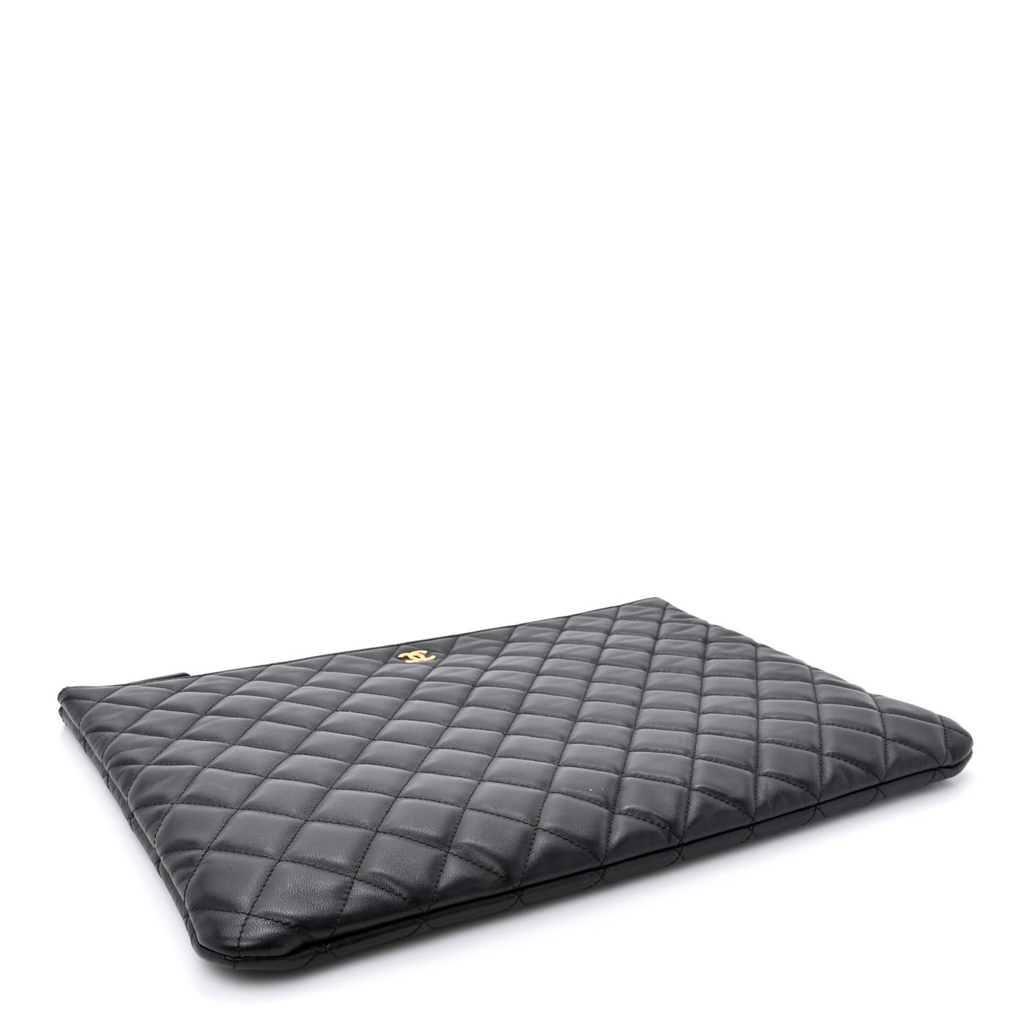 Lambskin Quilted Large Cosmetic Case Black