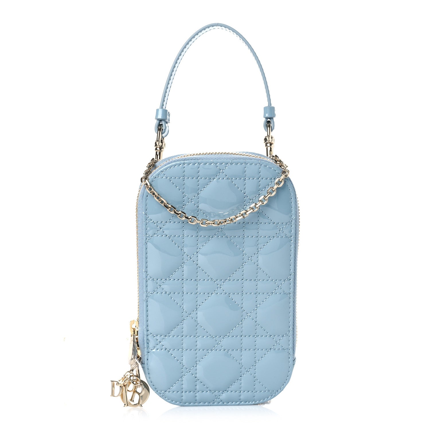 Christian Dior Patent Cannage Lady Dior Phone Holder Cloud Blue
