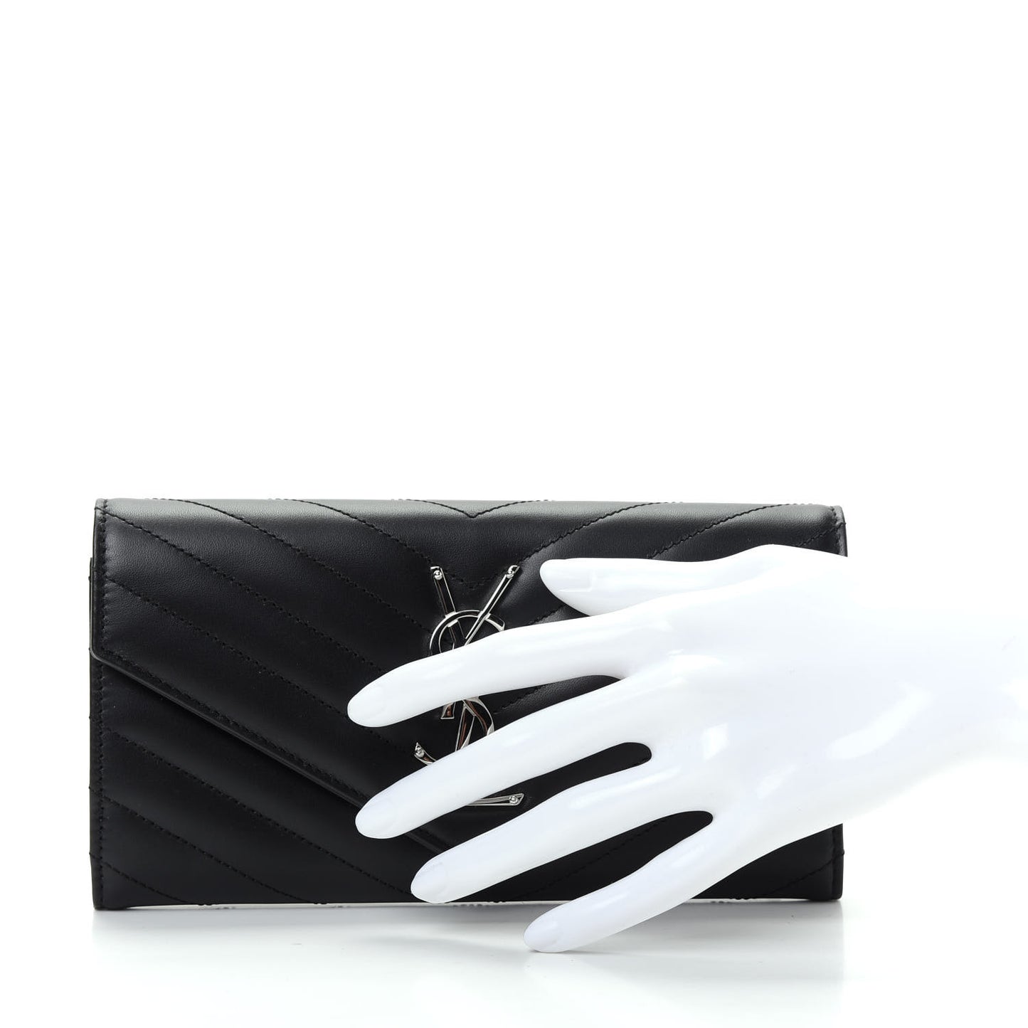 Calfskin Matelasse Chevron Monogram Flap Wallet Black