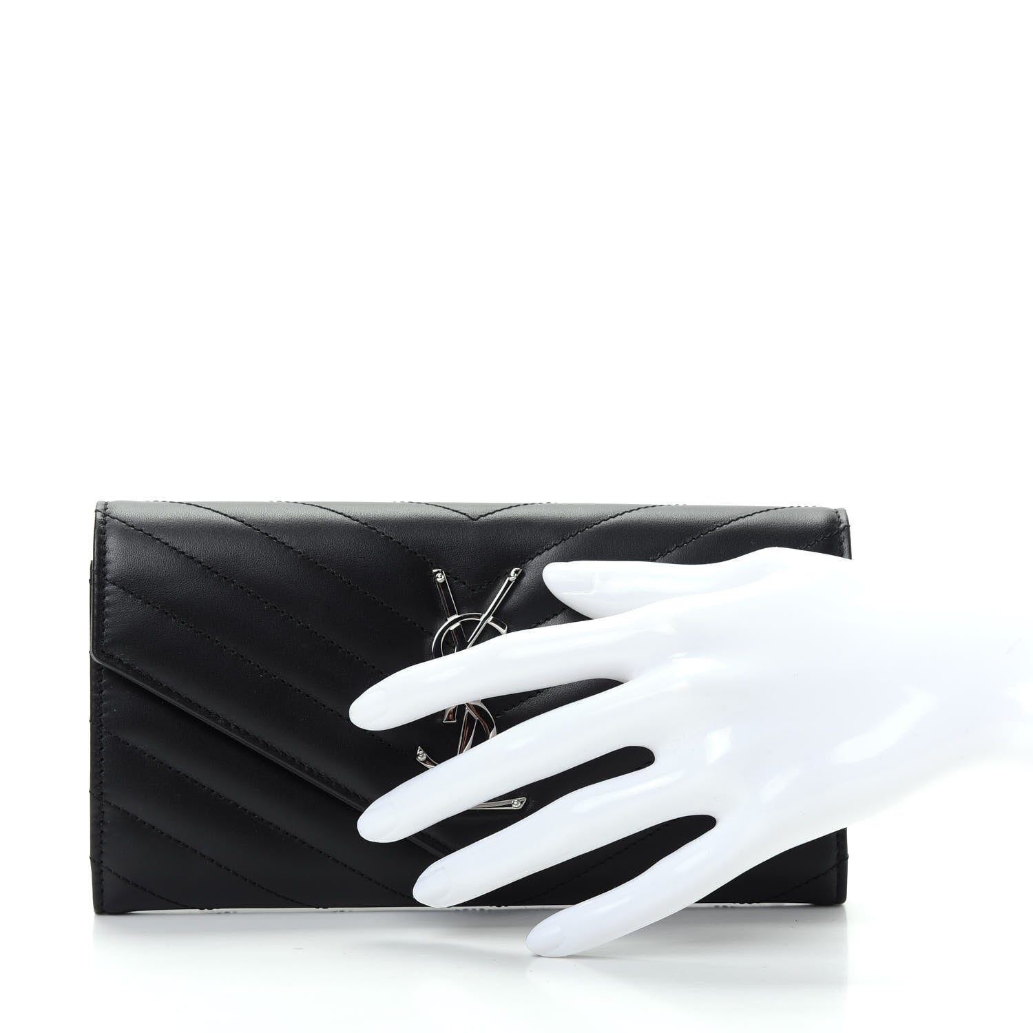 Saint Laurent Calfskin Matelasse Chevron Monogram Flap Wallet Black 2 of 8