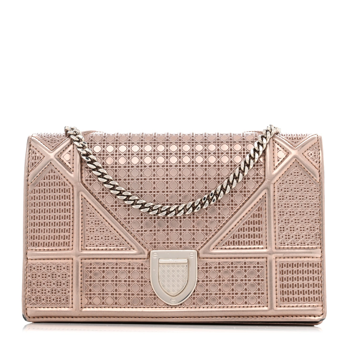 Metallic Patent Micro-Cannage Diorama Wallet on Chain Pouch Hyper Pink