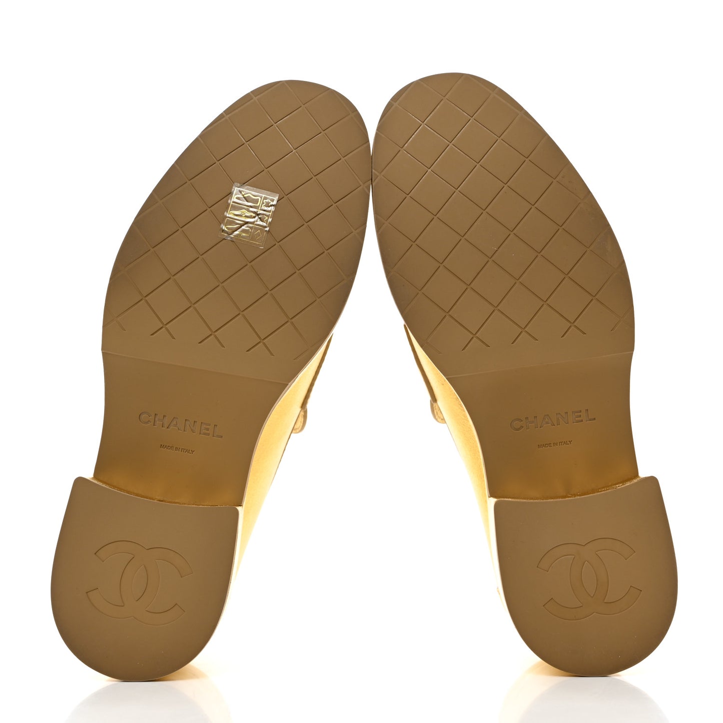 Laminated Calfskin CC Platform Loafers 38.5 Golden