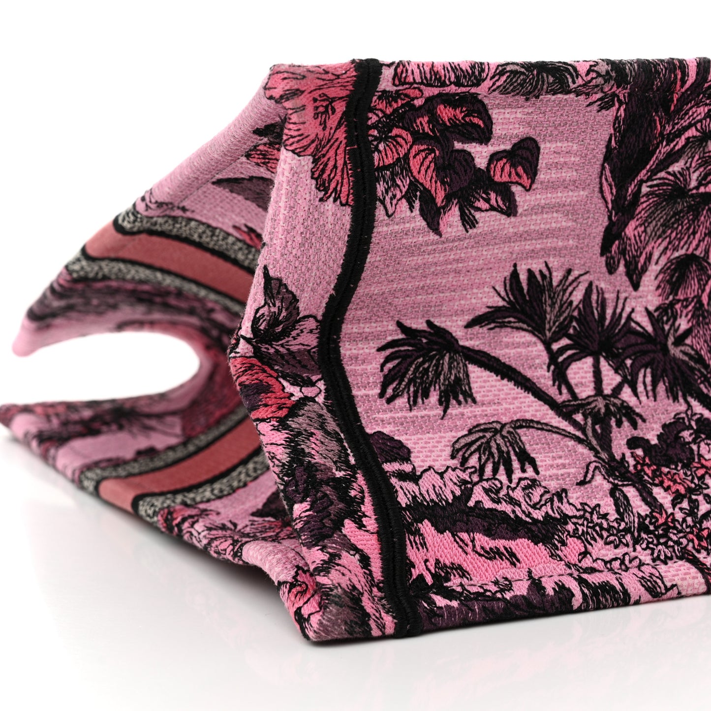 Canvas Embroidered Large Toile de Jouy Voyage Book Tote Fuchsia Multicolor