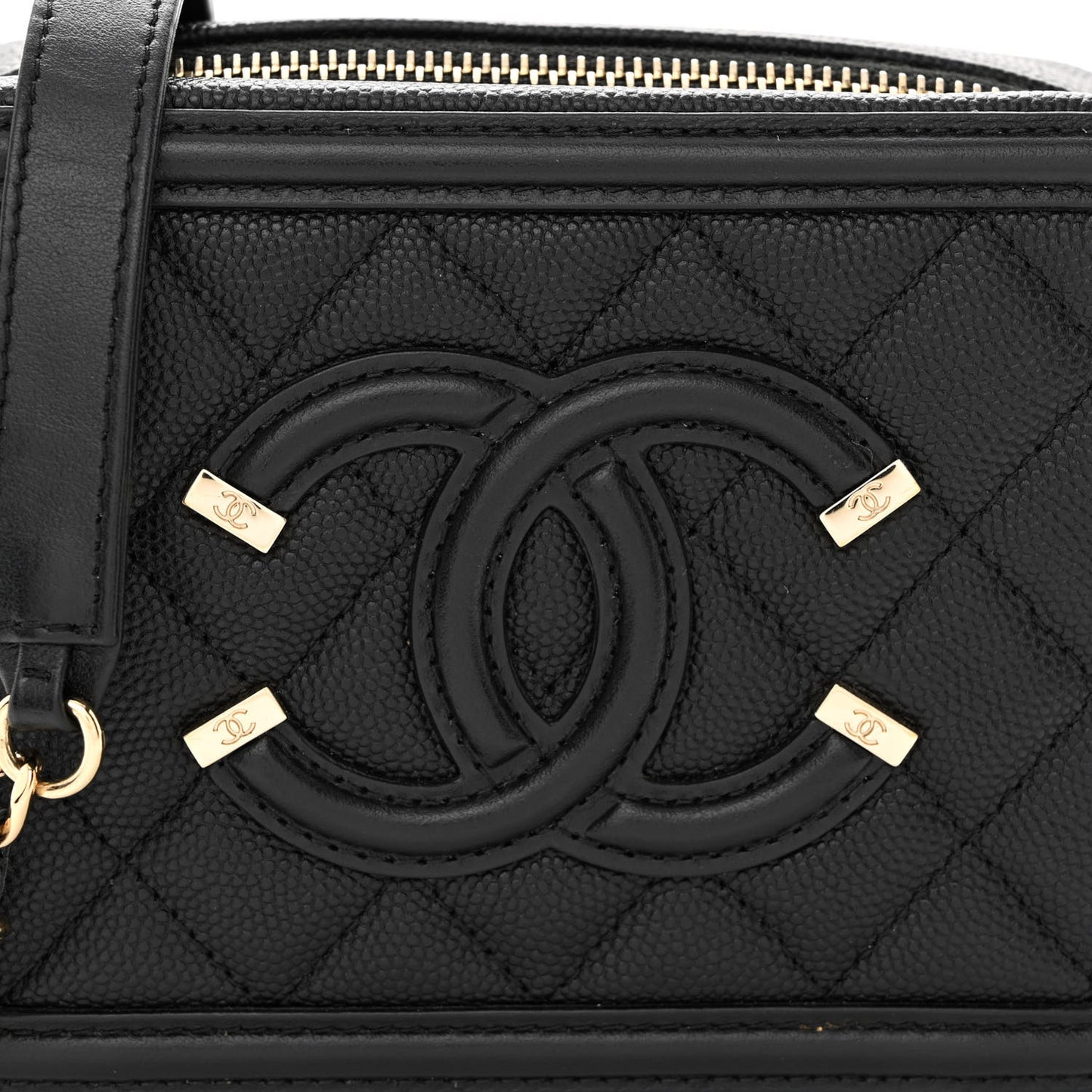 Caviar Quilted CC Filigree Vanity Clutch With Chain Black