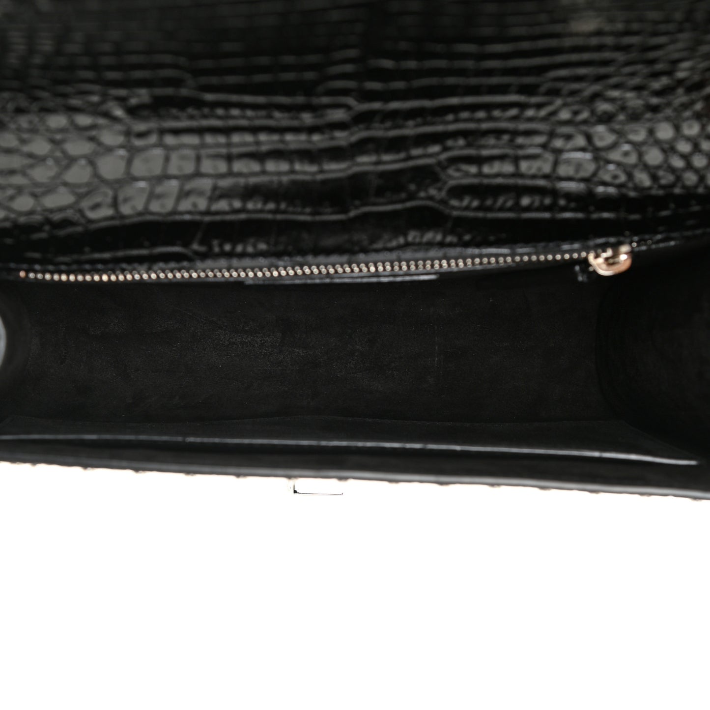 Crocodile Embossed Calfskin Crystal Embellished Carre Satchel Black