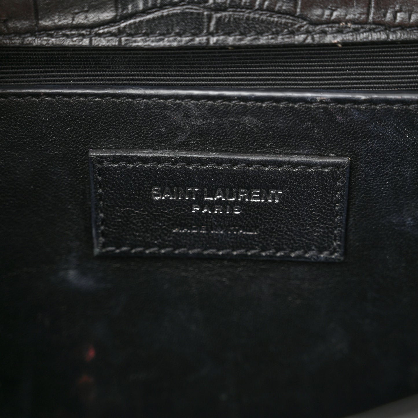 Calfskin Crocodile Embossed Small Classic Monogram Kate Tassel Satchel Black
