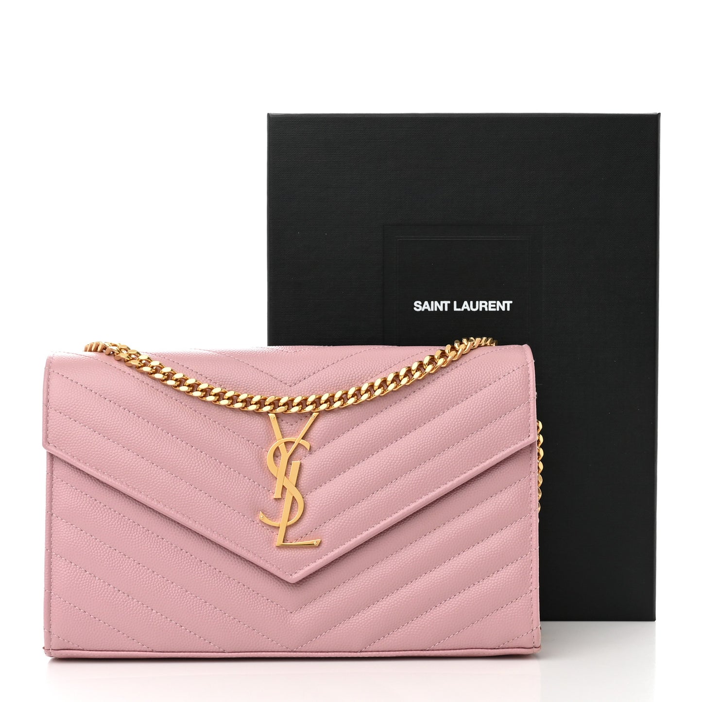 Grain De Poudre Matelasse Chevron Monogram Chain Wallet Tender Pink