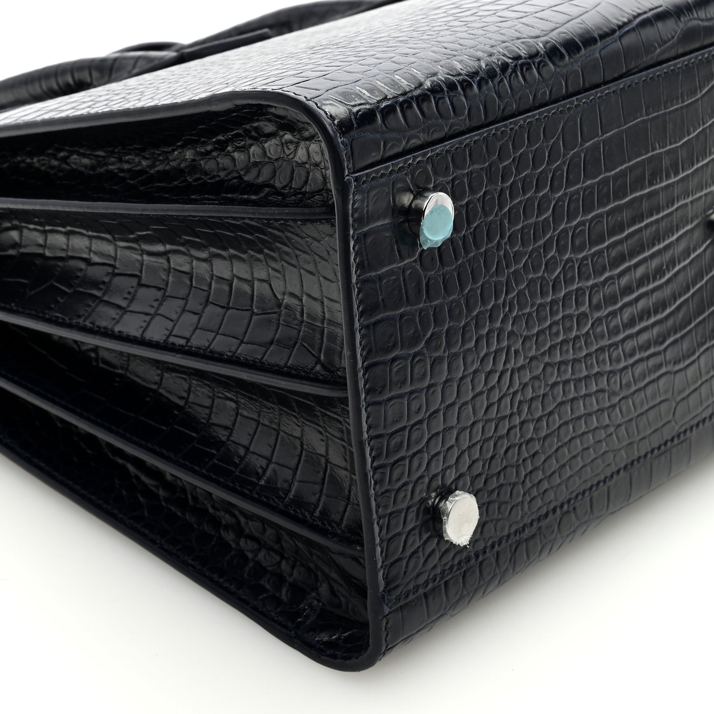 Calfskin Crocodile Embossed Small Supple Sac de Jour Navy