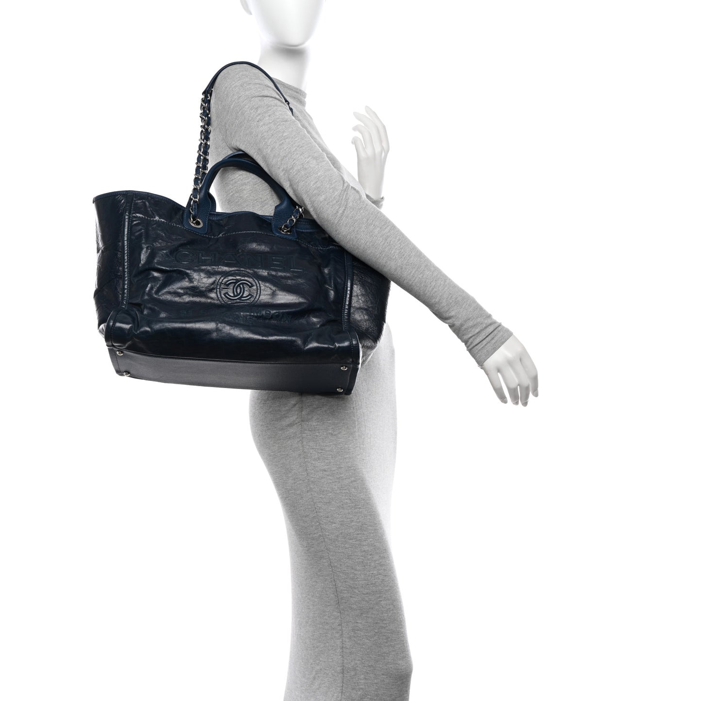 Glazed Calfskin Large Deauville Tote Blue
