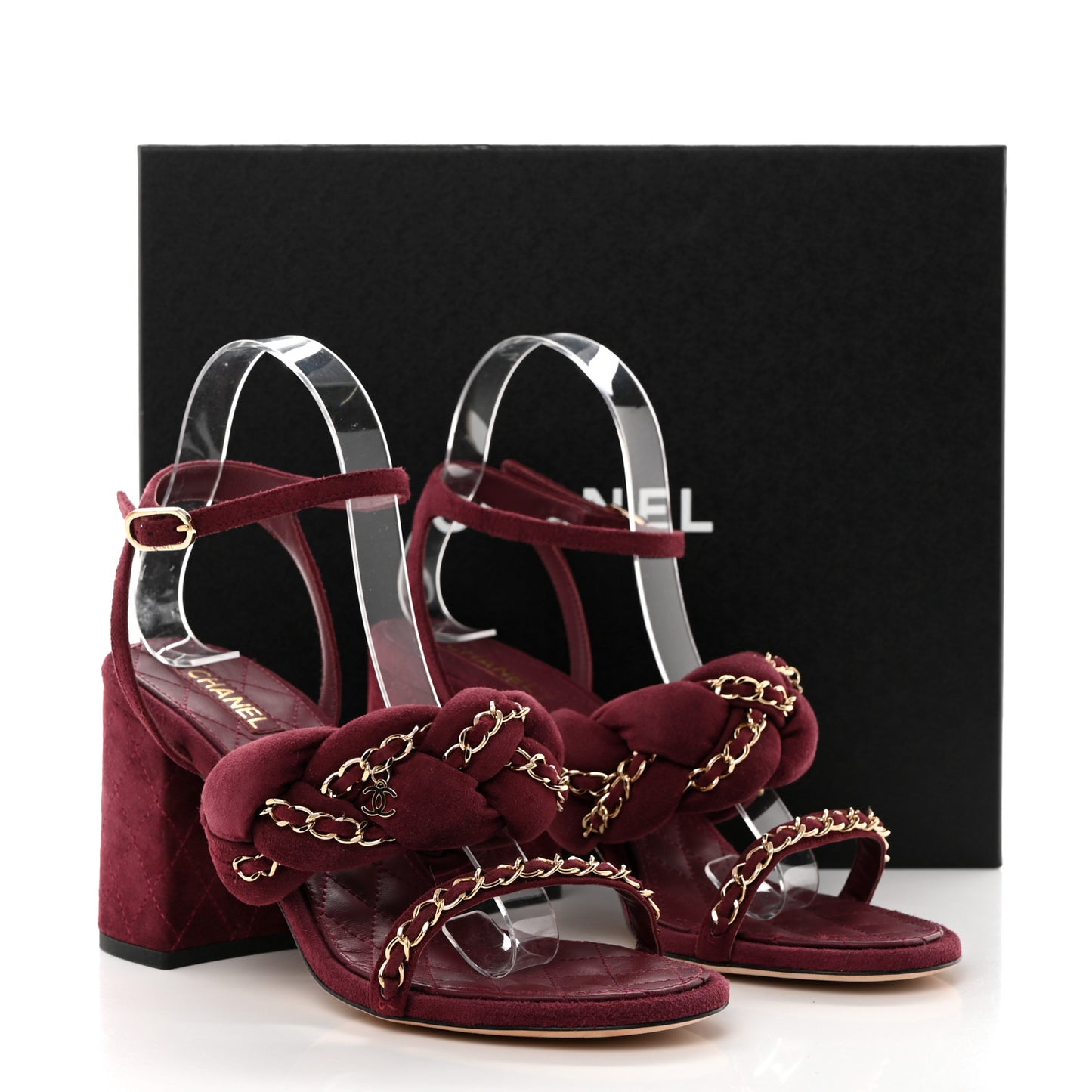Kid Suede Chain Braided Sandals 39 Burgundy