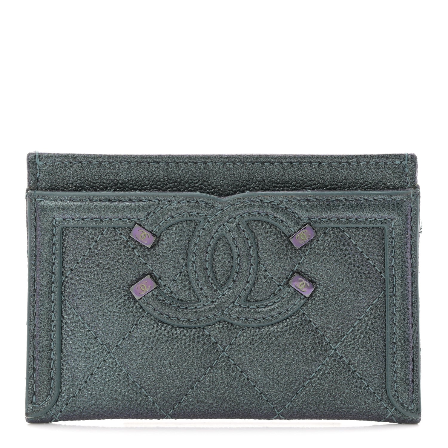Chanel Iridescent Caviar Quilted Filigree Card Holder Dark