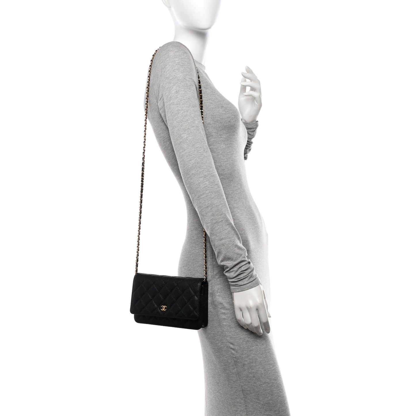 Caviar Quilted Wallet on Chain WOC Black