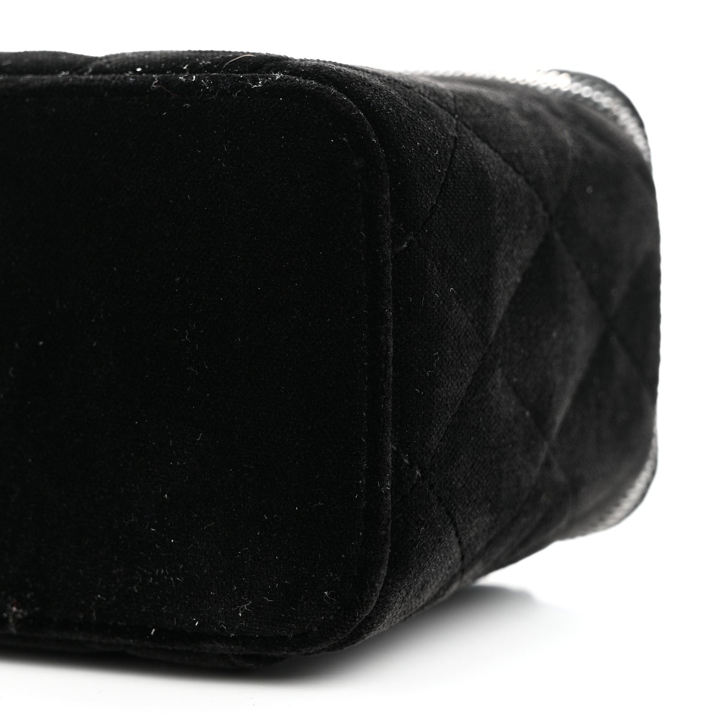 Velvet Quilted Small Vanity Case With Chain Black