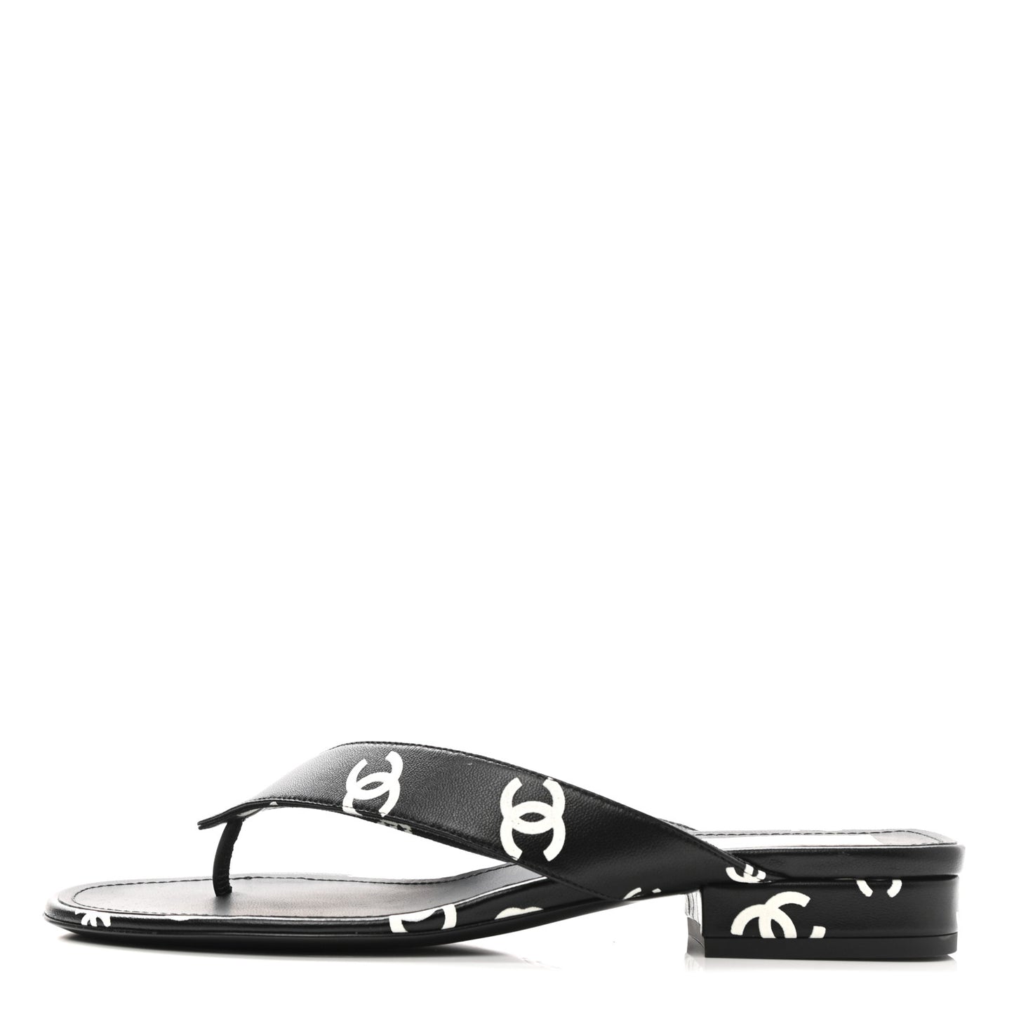 Lambskin Printed CC Thong Sandals 38.5 Black White