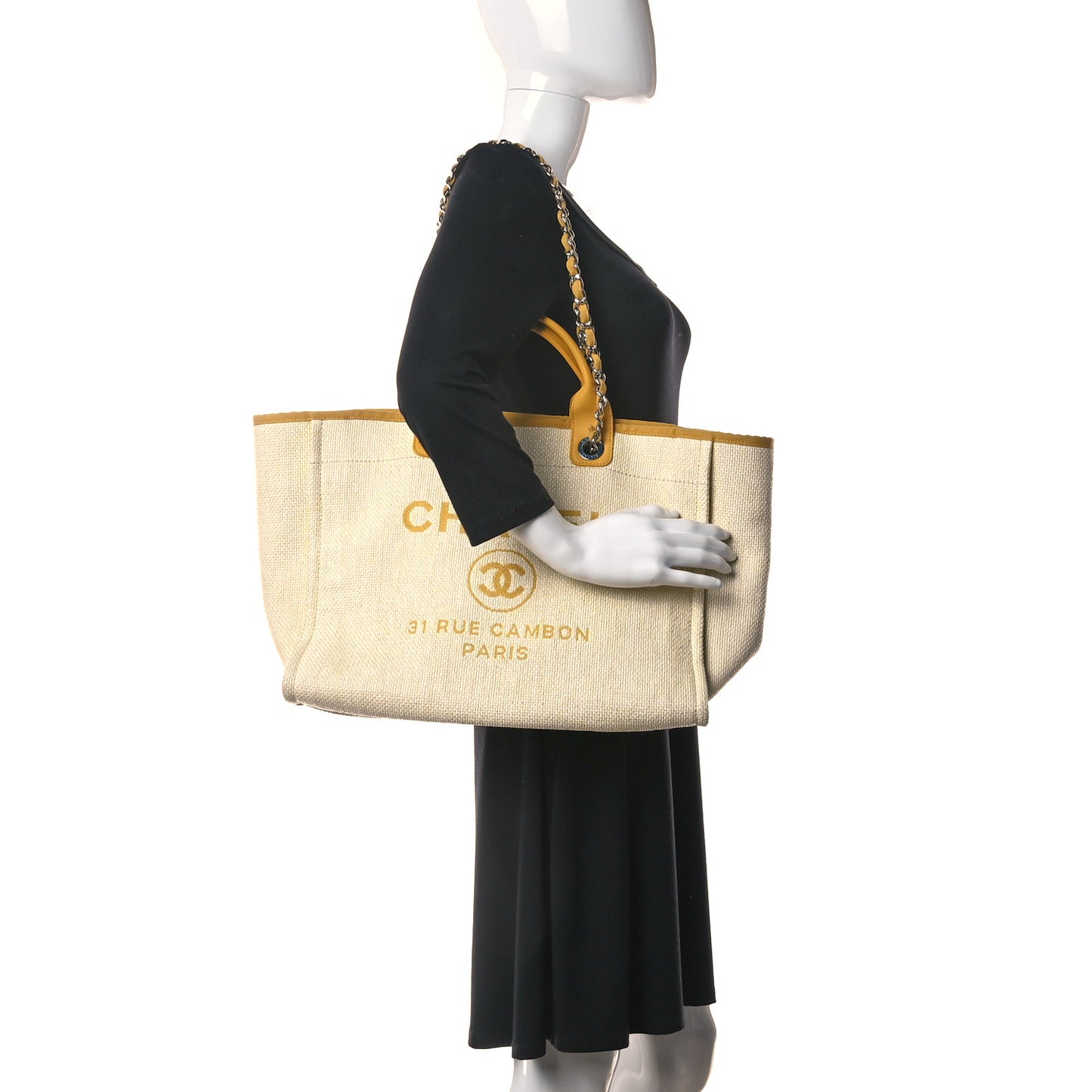 Woven Straw Raffia Medium Deauville Tote Yellow