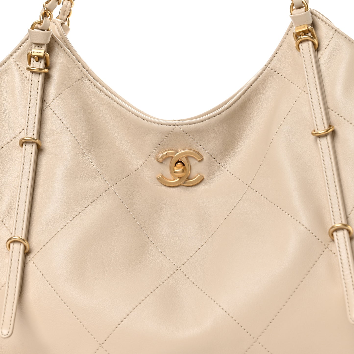 Calfskin Quilted Maxi Coco Large Shopping Bag Beige