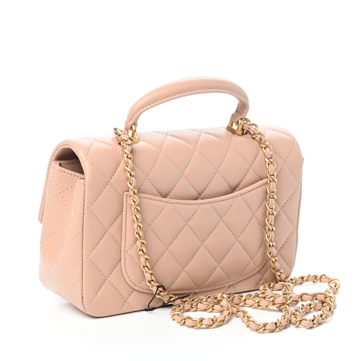 Lambskin Quilted Mini Top Handle Rectangular Flap Beige